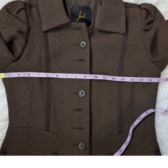Jack Puff Shoulder Poetcore Coat Jacket Herringbone Tweed Brown Small - Picture 9 of 16